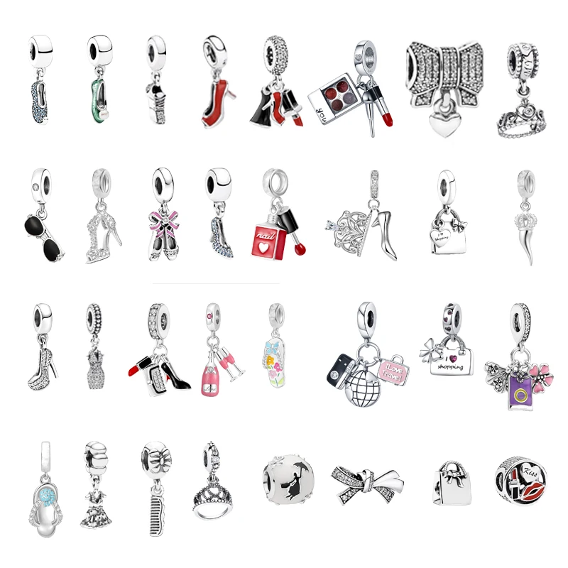 Sıcak Satış Moda Kadın Ruj Yüksek Topuklu Taç Güneş Gözlüğü Charm Boncuk Fit Orijinal Avrupa 925 Gümüş Bilezik DIY Takı