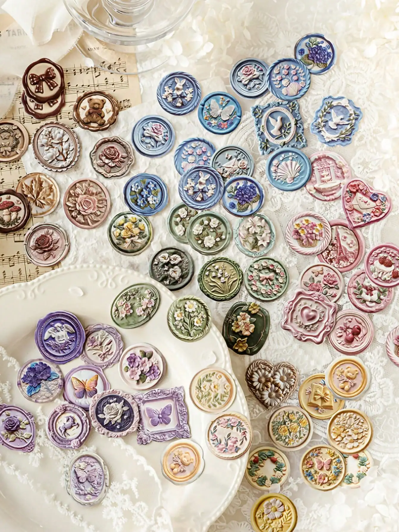 

20pcs/Pack Embossed Wax Seal Stickers, Vintage Creative Aesthetic Stickers, DIY Decorative Collage Craft Supplies, Holiday Gifts