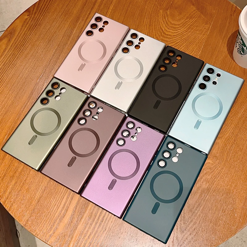 Luxury Matte Magnetic Case For Samsung S25 Ultra S24 S23 S22 S21 S20 Note 20 10 Plus For Magsafe Lens Protection Soft Cover