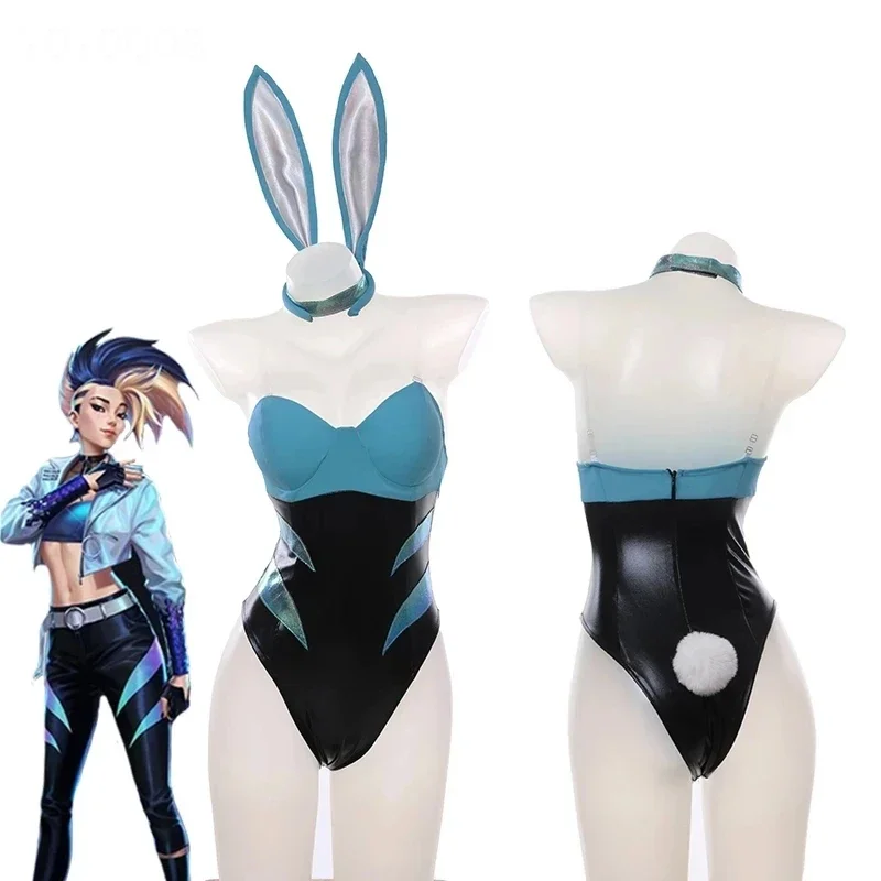 KDa Bunny Cosplay Girl para Meninas, Rabbit Ears, Macacões de Halloween, Ahri, Evelynn, Akali, Seraphine, Sexy