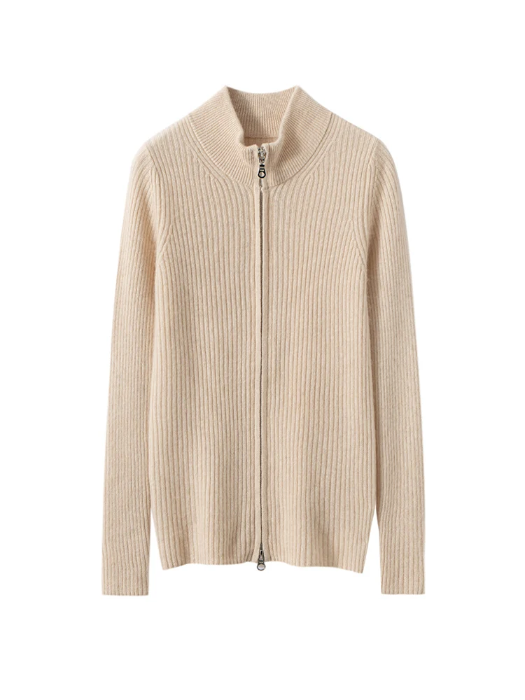 

Кардиган на двойной молнии, свитер из 100% кашемира, элегантный однотонный тонкий женский мягкий теплый осенне-зимний костюм, топы