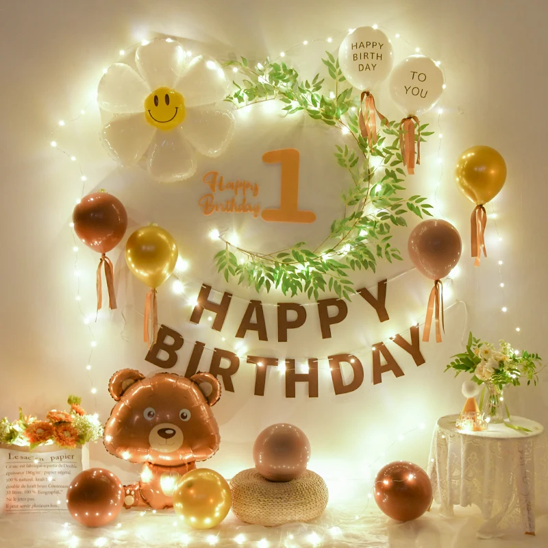 ins First Birthday Party Balloon Kit Baby Shower Forest Theme Background Decoration Non Woven Banner Set