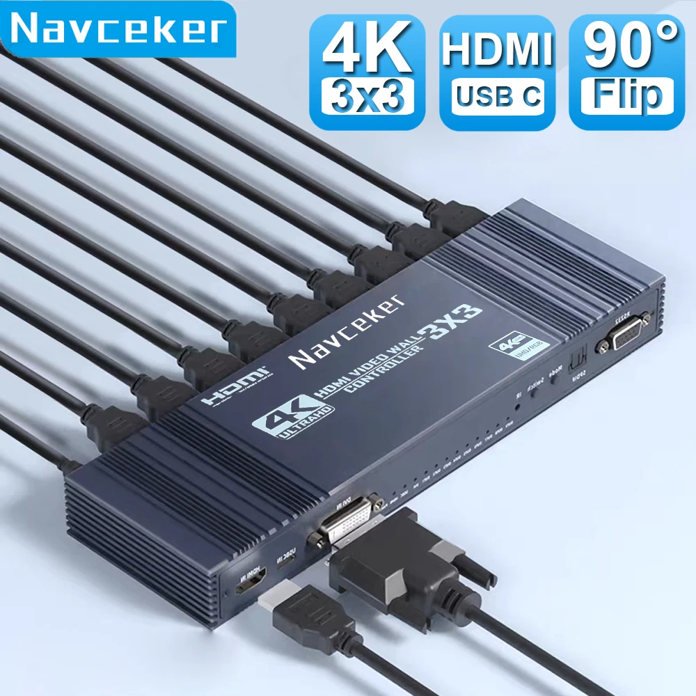 Navceker 4K HDMI Video Wall Controller 3X3/2X3/2X2 Video Wall Processor HDMI Multi Video Screen Processor Splicer Wall Display