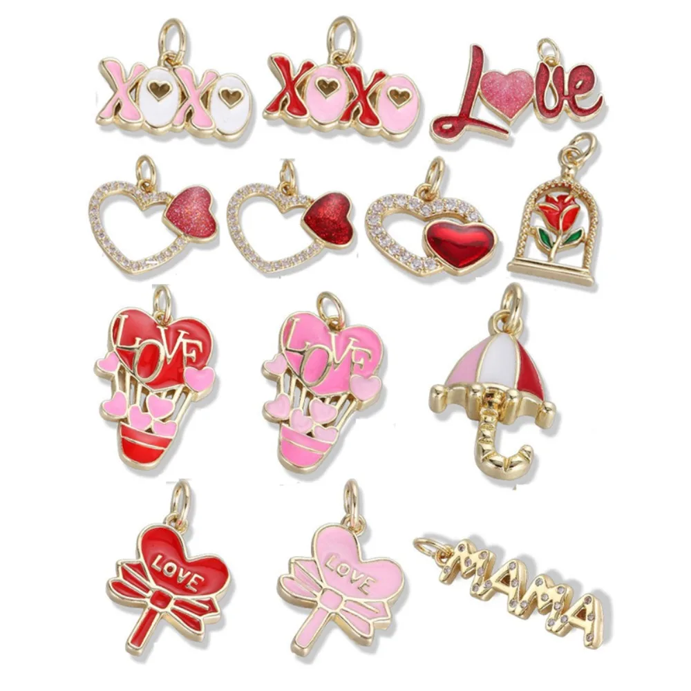 

3 Pcs Fine Gift Pendant for Diy Bracelet Necklace Jewelry Making Balloon Heart MAMA XOXO Roses Umbrella LOVE Charm Accessories