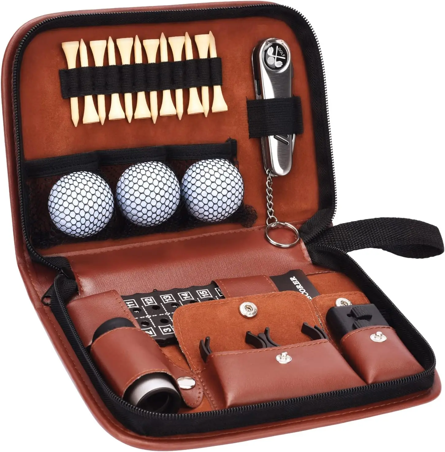 Caiton Golf Gift Set with Hi-End Case, Golf Balls, Rangefinder, Golf Club, Brush, Multifunctional Divot Knife, Scorer, Golf Ball