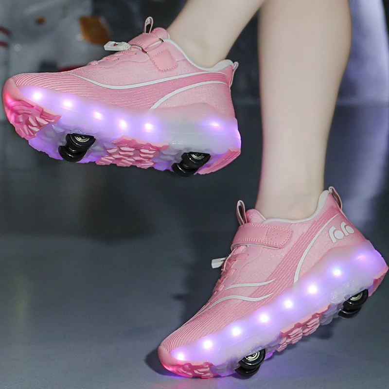 Roller Skate Shoes Kids Fashion Sport 4 Wheels Sneakers Boy Girl Led Lighted Up Boots Children Game Gift Toy Footwear