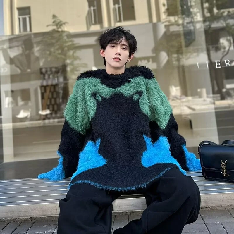

Warm Casual Men's Knitted Sweater Faionable Color Blo Design Sea Fur Soft Plu Winter Faion Straight Tube Sle