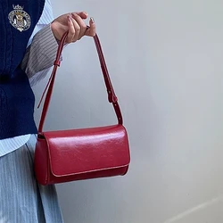 New Korean Women Crossbody Bag Red Vintage Pu Leather Flap Female Underarm Bag Fashion Simple Ladies Handbag