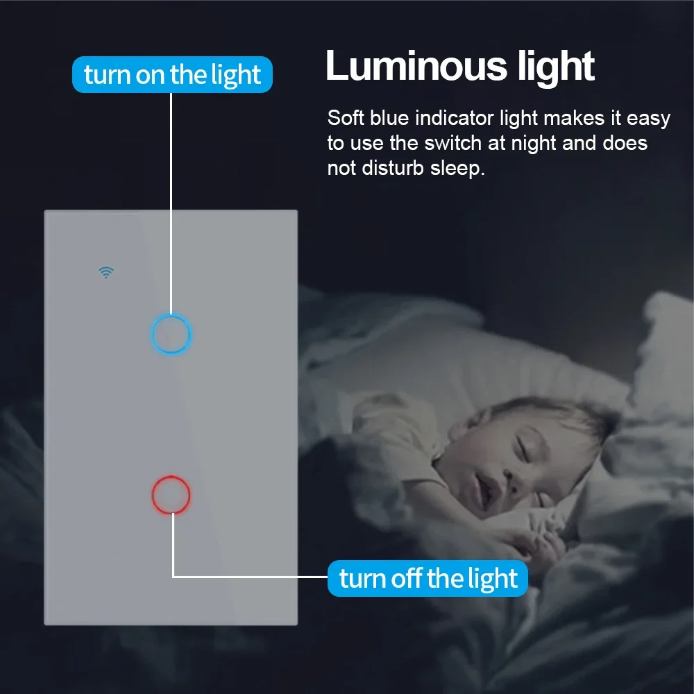 Interruptor de Luz Inteligente Tuya WiFi, Interruptor de Toque na Parede, Fio Neutro Necessário, Vida Inteligente dos EUA, Trabalhar com Alexa, Google Home, 1 Gang, 2 Gangs, 3 Gangs, 4 Gangs