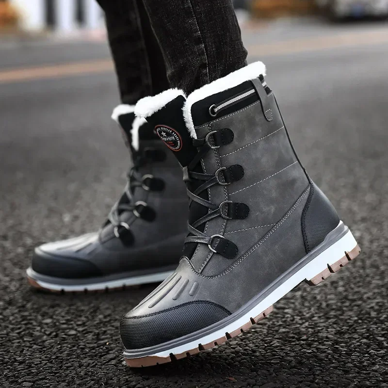 New Winter Men Boots High-top Cotton Shoes Waterproof Non-slip Outdoor Leather Cashmere Men's Snow Boots Warm Casual Shoes