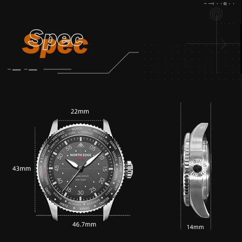 NORTH EDGE 2024 MACH Solar Power Quartz watch Men Waterproof 50M Men\'s Pilot Sports Wristwatches Luminous Enviormentally Clock