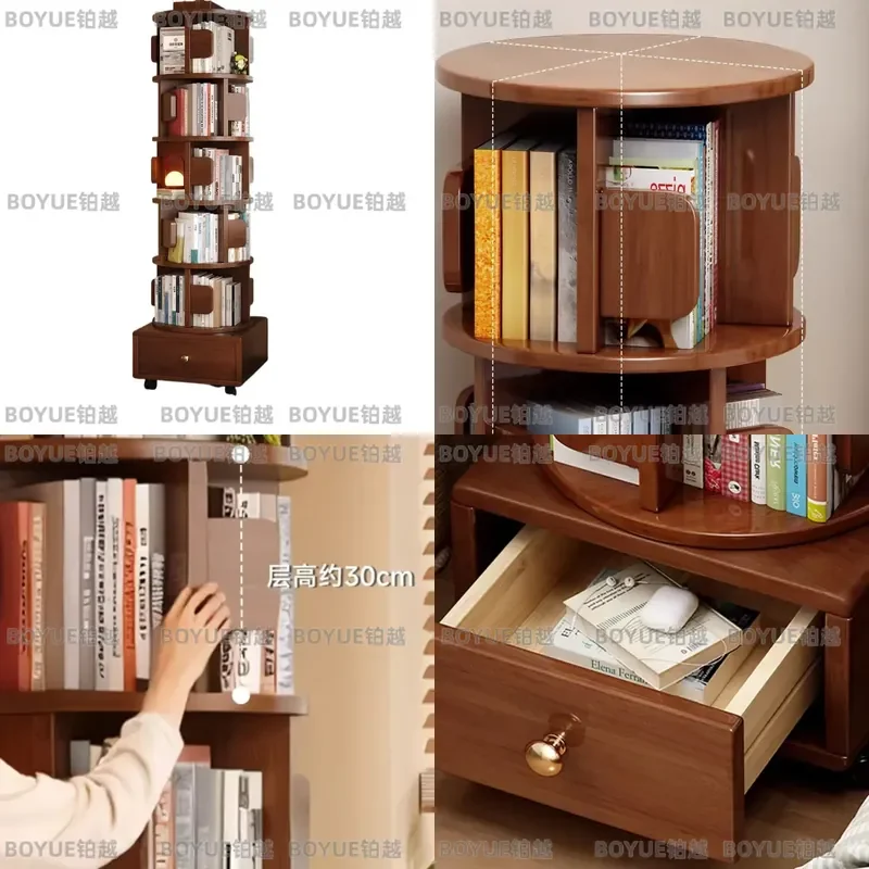 Rotating Decorating Artist Bookcase Polished Smooth Convenience Bookshelf Wood Sleek Living Room Furniture Bucherschrank