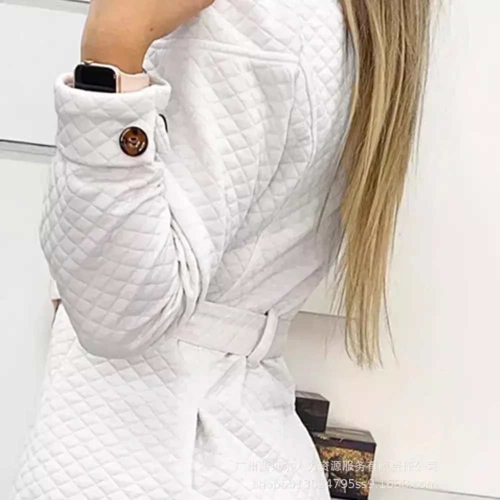 New Double-Breasted Waist Tight Long Sleeve High Waist Solid Color Women Autumn Winter Jackets Coat Sashes