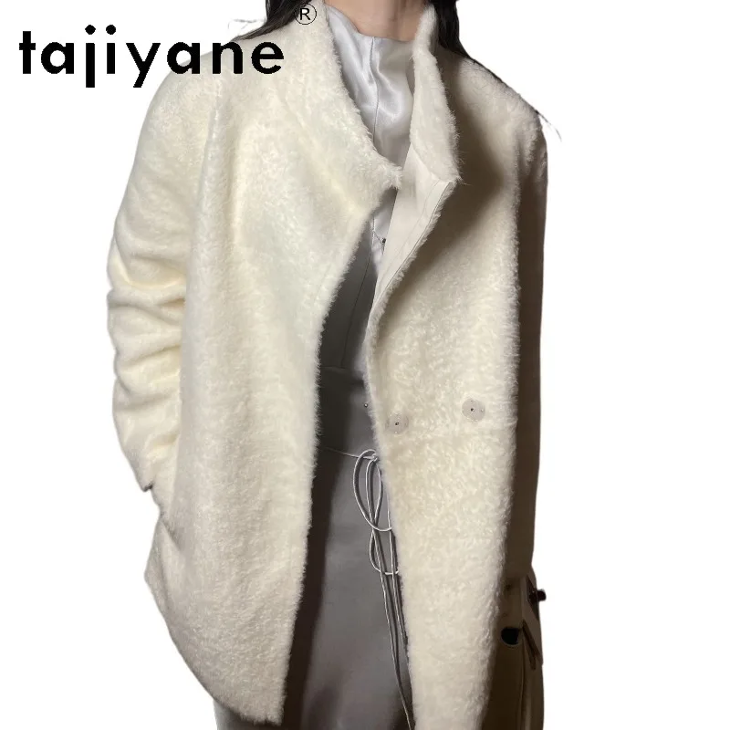 TAJIYAN Rare Snow Peak White Baby Lagun Shearling Fur Coat Women Overcoat Loose Tops Winter Coat Women Soft Real Fur Jacket New