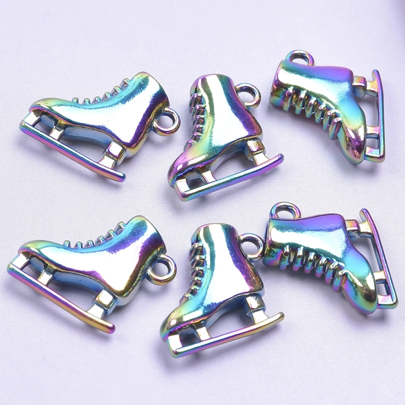 10PCS Alloy Rainbow Color Figure Skating Jewelry Charms Pendant Accessories Jewelry Making Trendy Earring Necklace Gifts Bulk