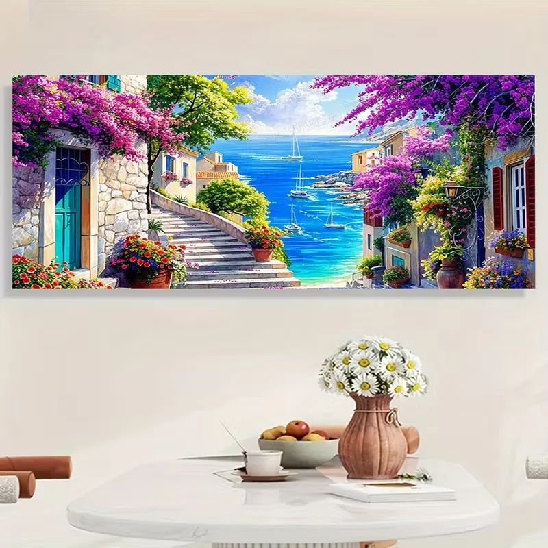 

Large Size Mediterranean Coastal Sea Scenery Diy Diamond Painting Jewelry Cross Stitch Diamond Art Crystal Mosaic Home Decor