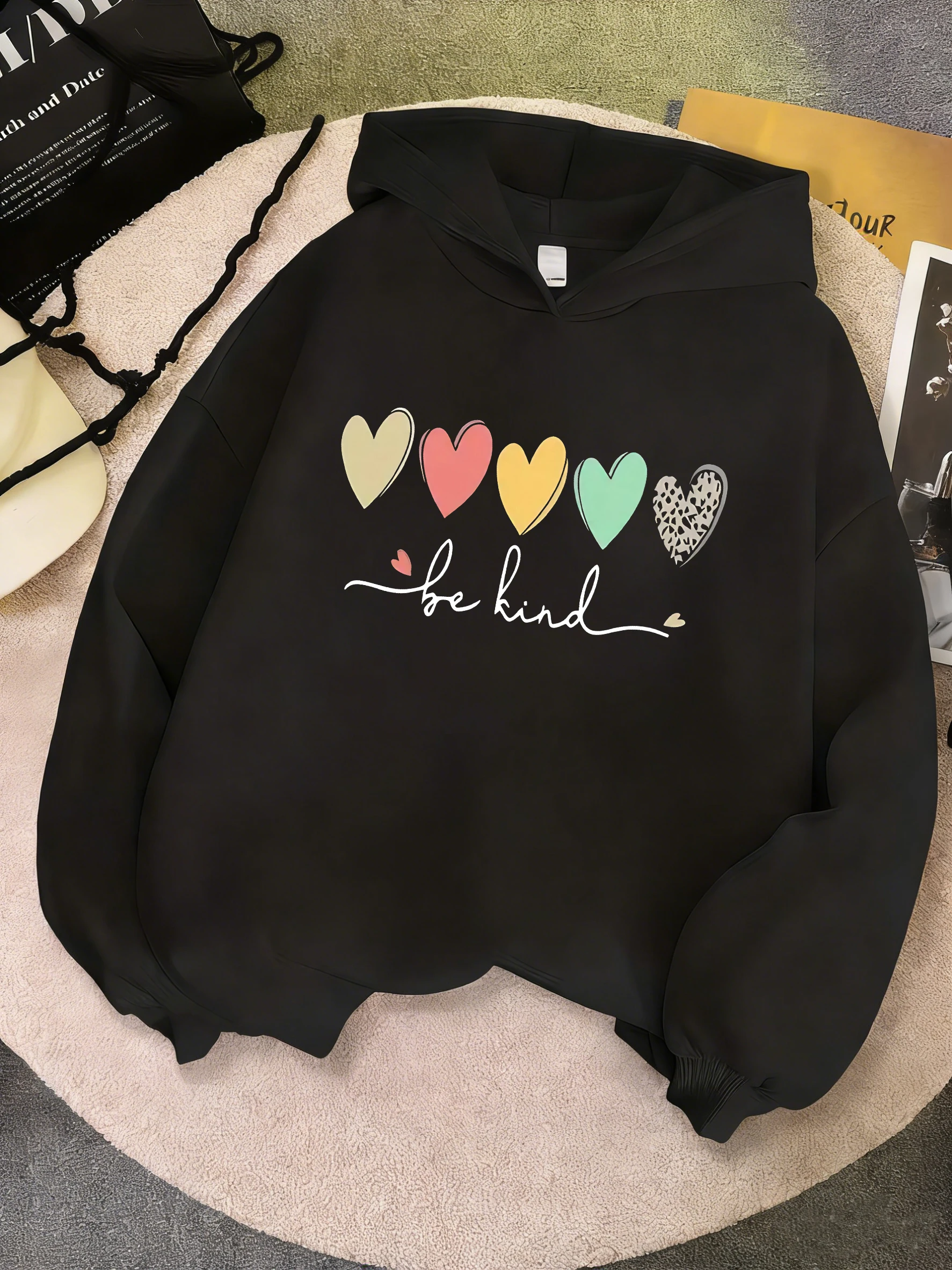 

Детская толстовка с капюшоном Be Kind Love Heart, красочная, милая, в стиле Харадзюку, для мальчиков и девочек, весенняя, повседневная