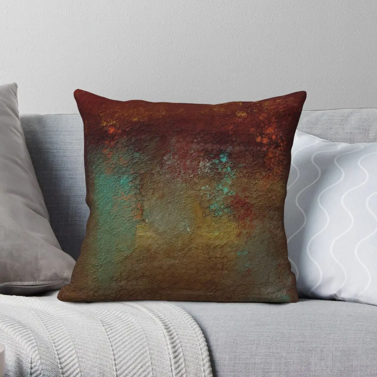 Copper Turquoise Gold Textures Square Pillowcase Polyester Linen Velvet Printed Zip Throw Pillow Case Sofa Seater Cushion Cover