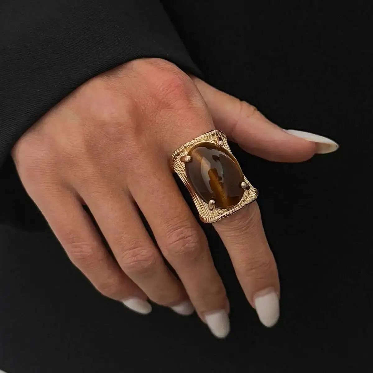 SHIXIN Vintage Acrylic Chunky Open Rings for Women Punk Geometric Adjustable Metal Stripe Wide Surface Knuckle Ring Jewelry Gift