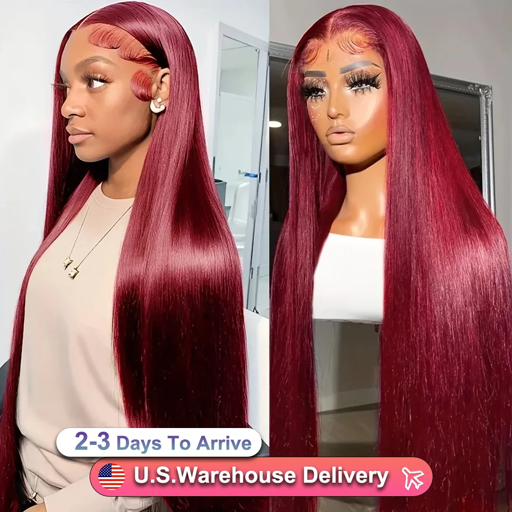 

210 High Density Burgundy 13x6 HD Lace Frontal Human Hair Wig Straight wig 13x4 Lace Front Human Hair Wigs For Women 99J Colored