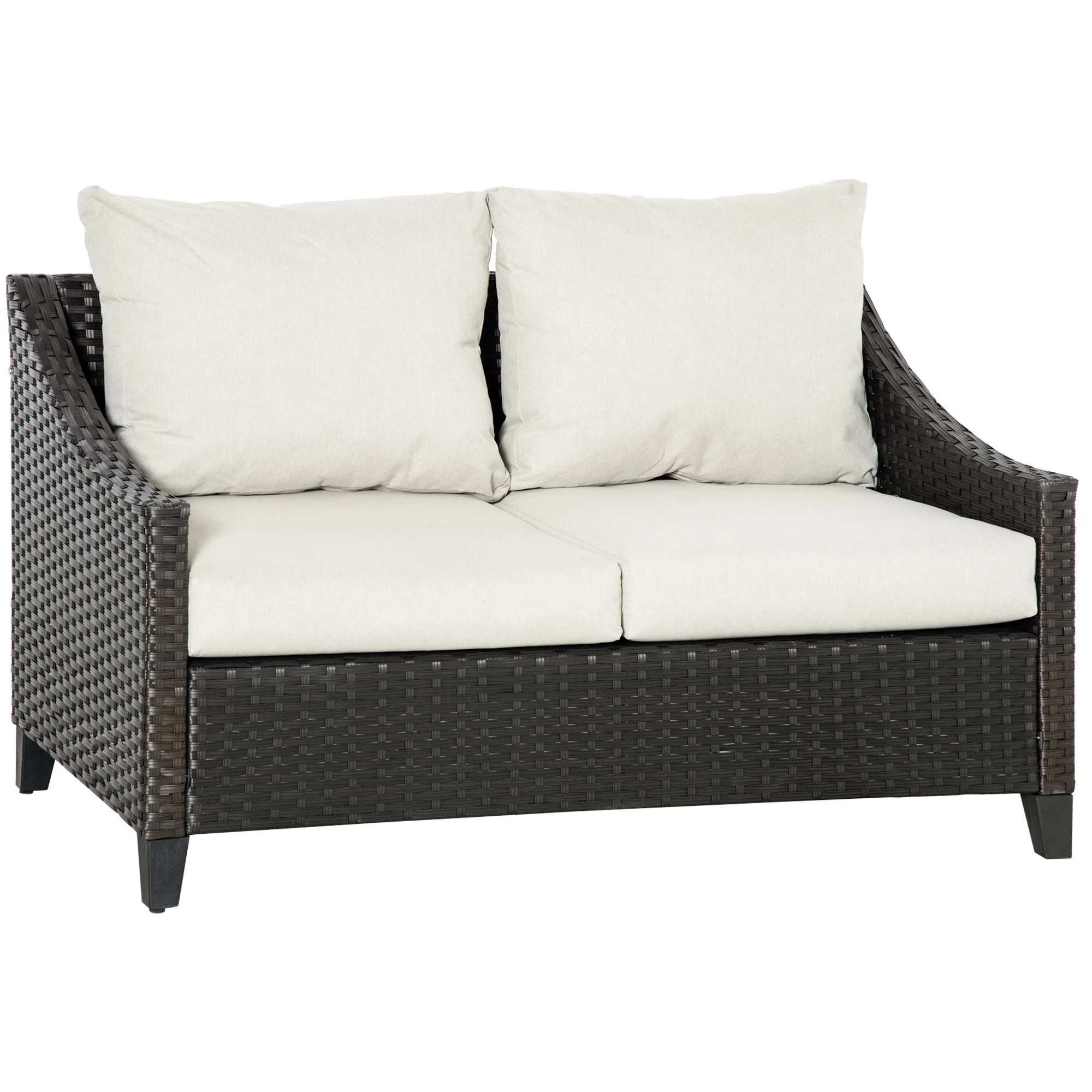 Outsunny 2 seater garden sofa rattan sofa with cushions pillows with zipper and feet adjustable 132x70x74cm