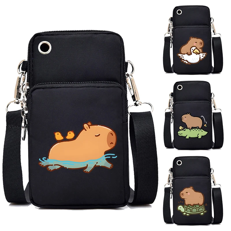 Cartoon Capybara Mini Mobile Phone Bag for Women Cute Animal Capybara Teen Purses Men Hanging Neck Small Crossbody Bags Handbags