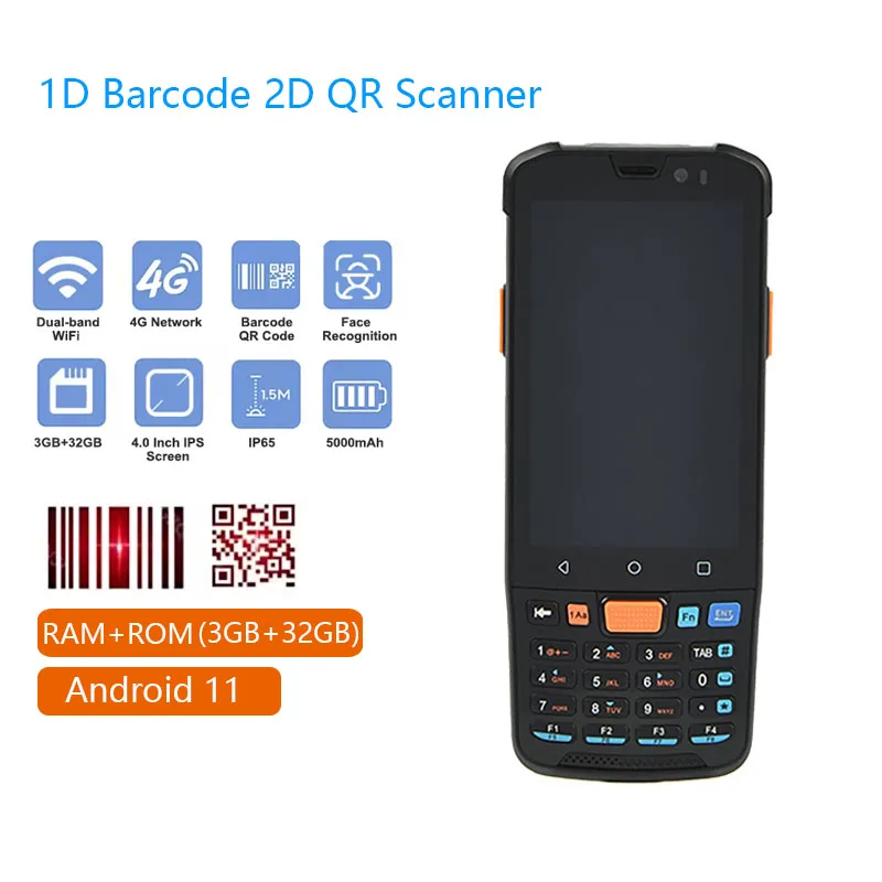 Android Intelligent PDA Handheld Terminal Data Collector with 1D Barcode 2D QR Scanner IP65 Waterproof 4G WiFi Bluetooth