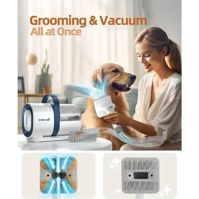 

QWOneisall Dog Hair Vacuum & Grooming Kit,Pet Grooming with Pet Clipper Nail Grinder,1.5L Dust Cup Brush