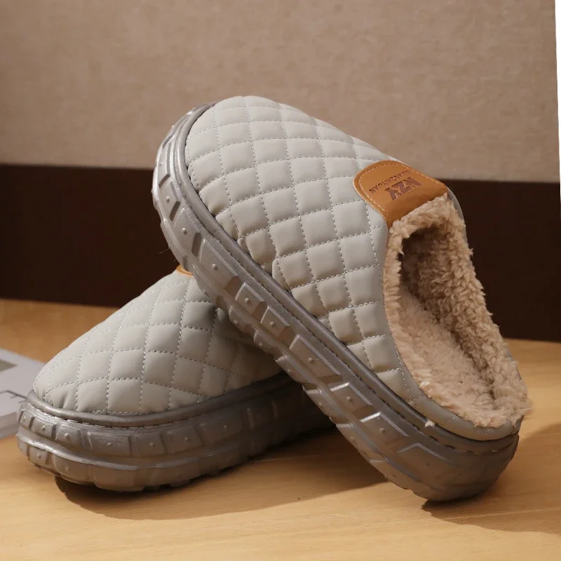 Men Anti-slip Waterproof Winter Slippers Women Home Indoor Cozy House Shoes Unisex Couple Casual Soft Cotton Footwear