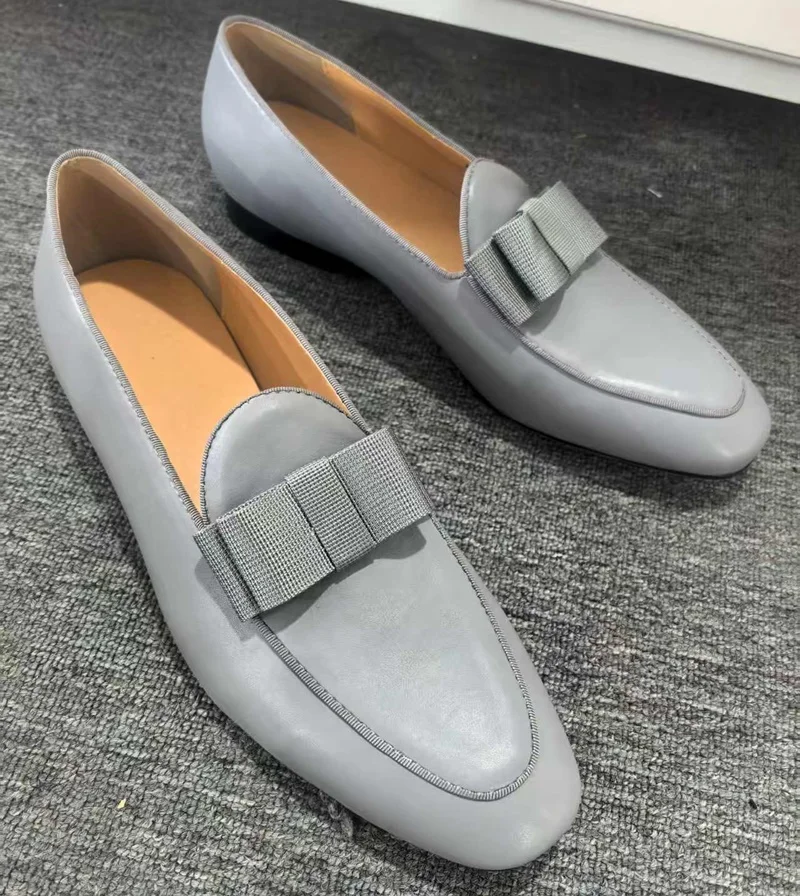 New British Style Slip-on Leather Man Shoes With Bowtie Design Fashion Dress Loafers Men Party And Wedding Shoes