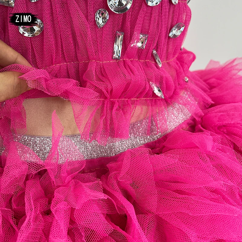 Custom fashion pink dress mesh sexy top and skirt sets dance birthday party club performance stage wedding drag queen costumes