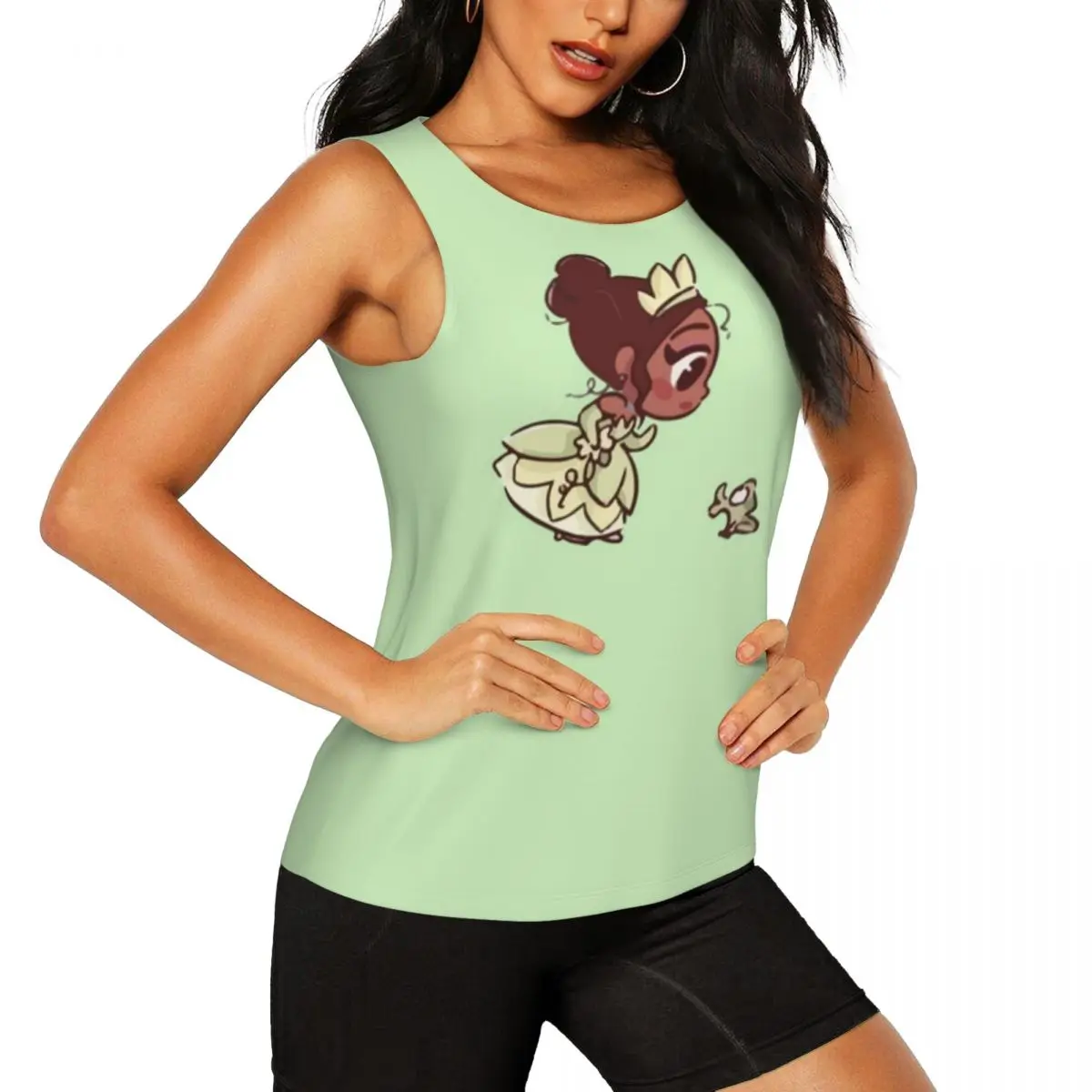 Custom Princess Tiana Watch The Frog Hawaiian Yoga Tank Tops Women Gym Workout Sports Shirts