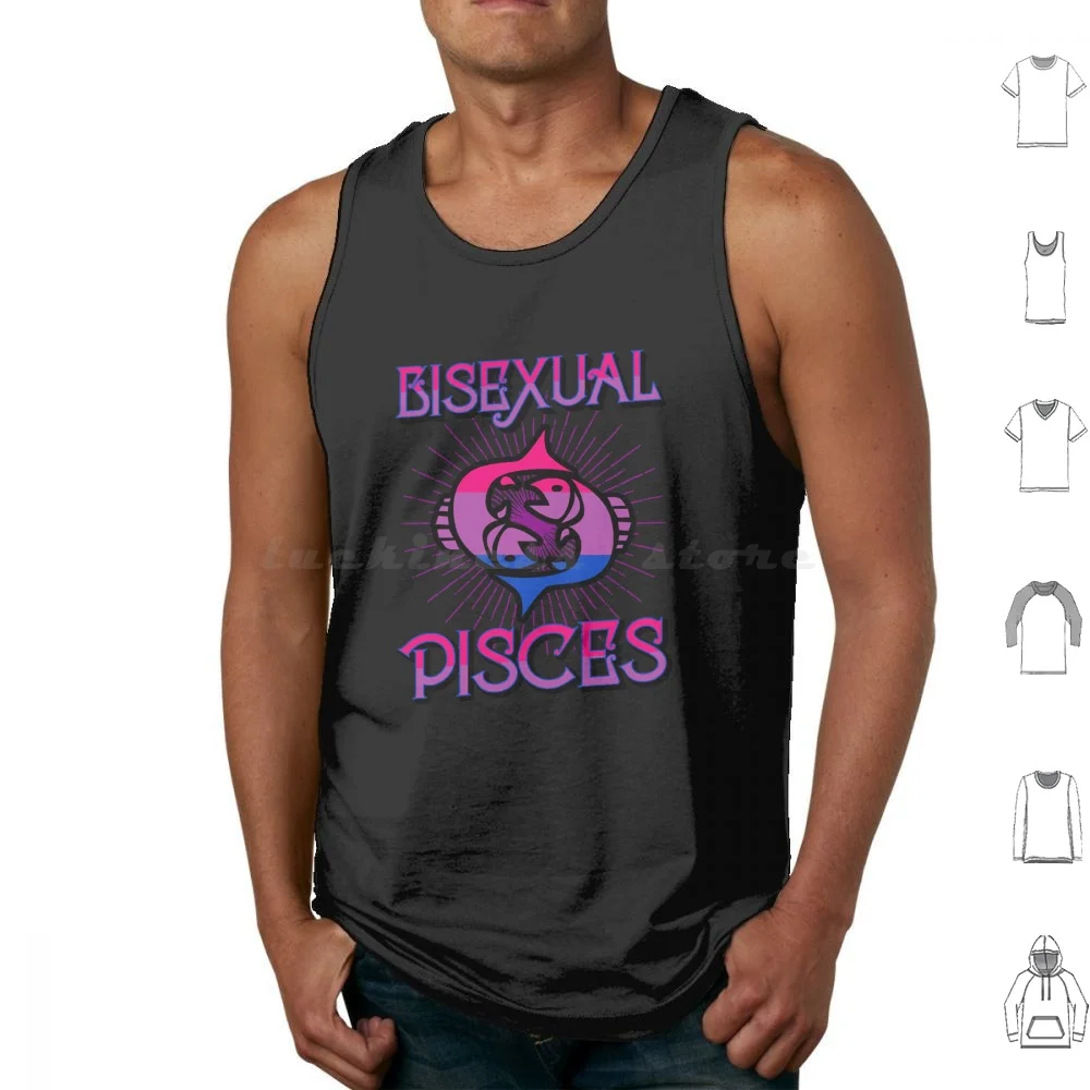 Bisexual Pisces Zodiac Sign Birthday Party Horoscope Tank Tops Print Cotton Bisexual Pride Bi Queer Rainbow Bio Sexual