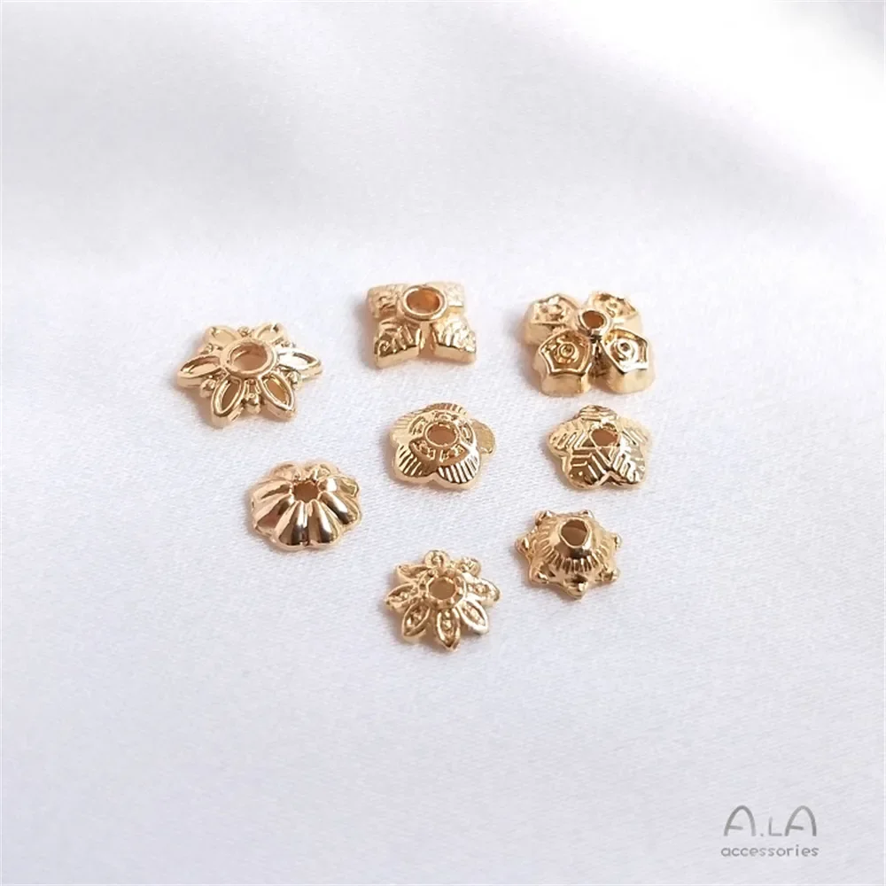 14K Gold Flower holder five petals flower sun flower four leaf clover flower bead holder bead hat DIY hand accessories first