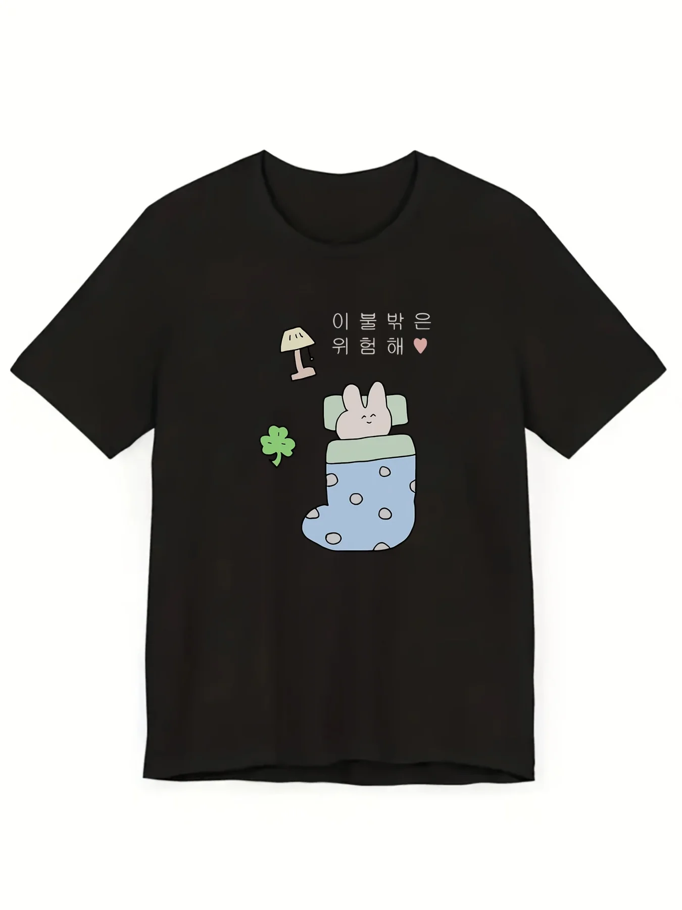 Funny Korean Letter Print T Shirt Women's Clothing Men's Clothing 2026 Summer Casual Tee Harajuku Kawaii Sleeping Rabbit T Shirt