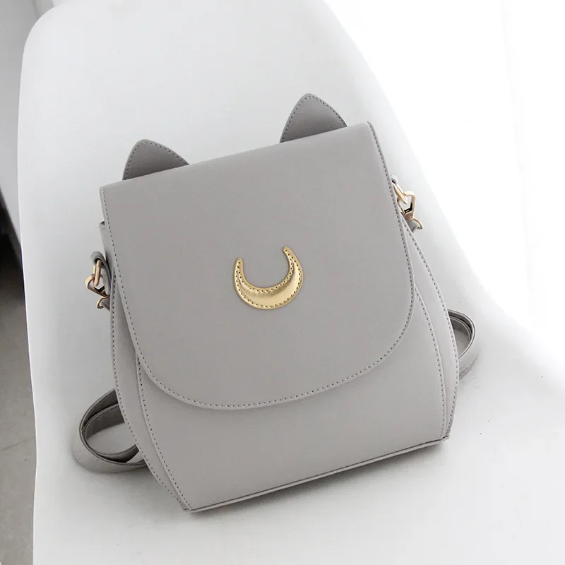 Cartoons Anime  Moon Satchel Luna Cat Backpack Black White Gray Moon Pattern Girl Fashion Pop Cute Girl PU Leather Cosplay