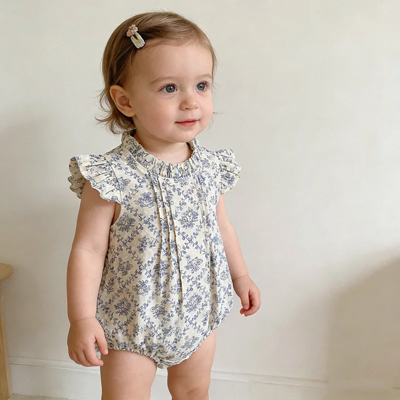 Girls Onesie 2026 Spring and Summer New Childrens Clothes Korean Style Girls Baby Foreign Style Lace Princess Onesie Simple