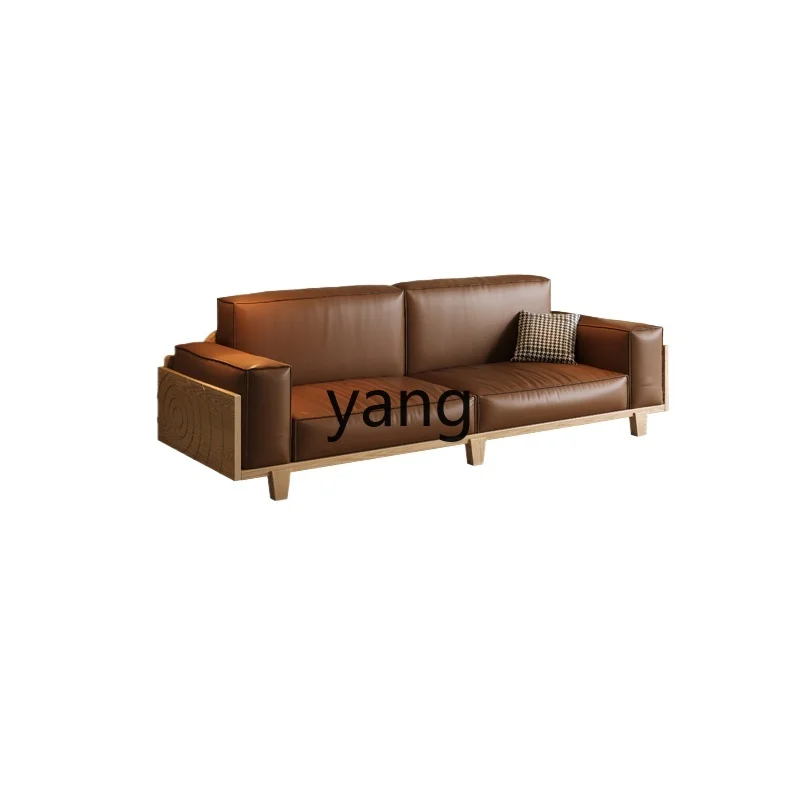 

LH all solid wood sofa for home use, modern simple cat claw leather straight row four-person sofa