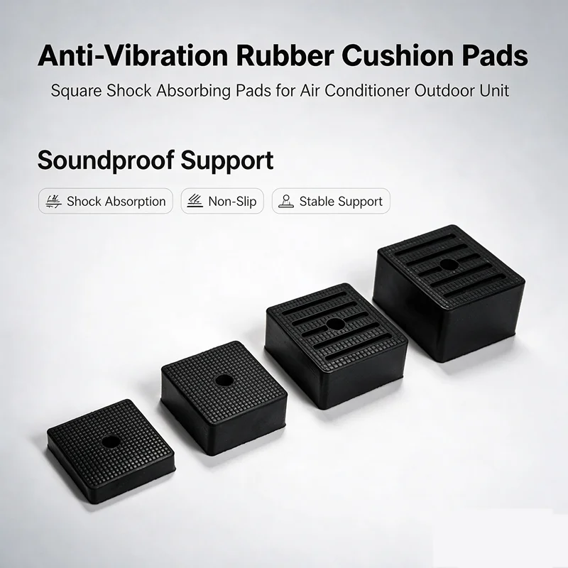 Square Rubber Shock Absorbing Pads Air Conditioner Outdoor Unit Support Soundproof Anti-Vibration Cushion Pads