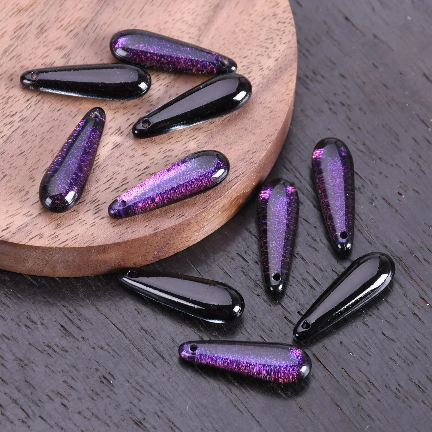10 Stück 22 x 7 mm lange tropfenförmige Kristallglasplatte, gebohrte Anhänger, lose Perlen für Schmuckherstellung, DIY-Ohrring-Ergebnisse – Detail 4