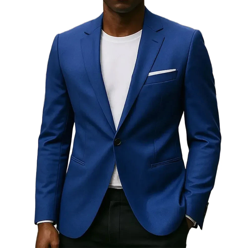 Slim Fit Mens Business Casual Blazer Jacket with Korean Style Single Button Suit Blazer Suitable for Groom and Office