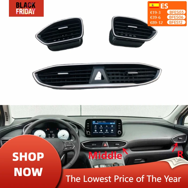 For Hyundai Santa Fe Santafe 2019-2023 Car Front Dash Panel AC Air Conditioning Vent Outlet Instrument Trim Middle