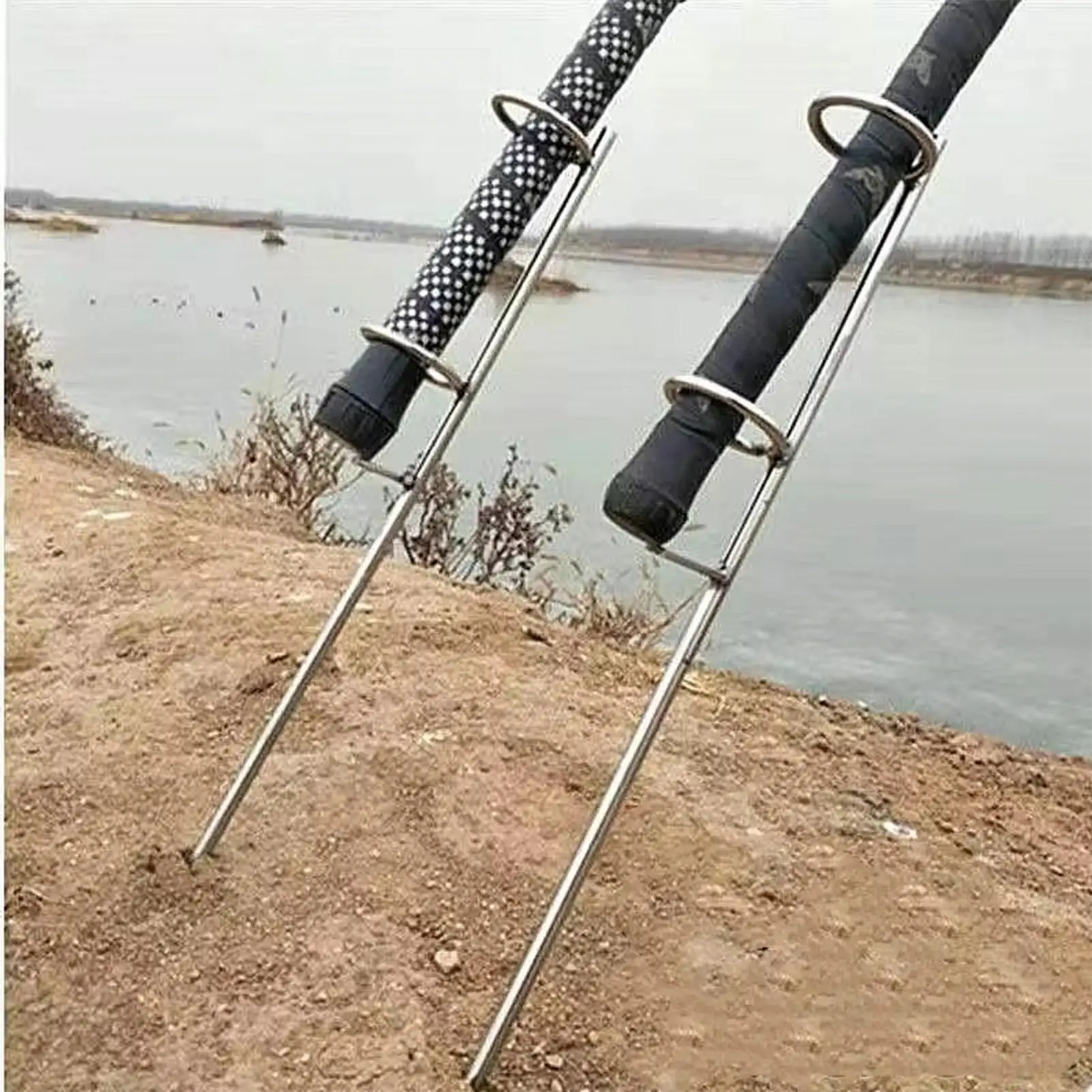 Angelrutenhalter für Angelruten, Bodenständer, Angelrutenhalter mit Doppelringen und Einzelgabel, Angelwerkzeuge, Angelständer für Meer