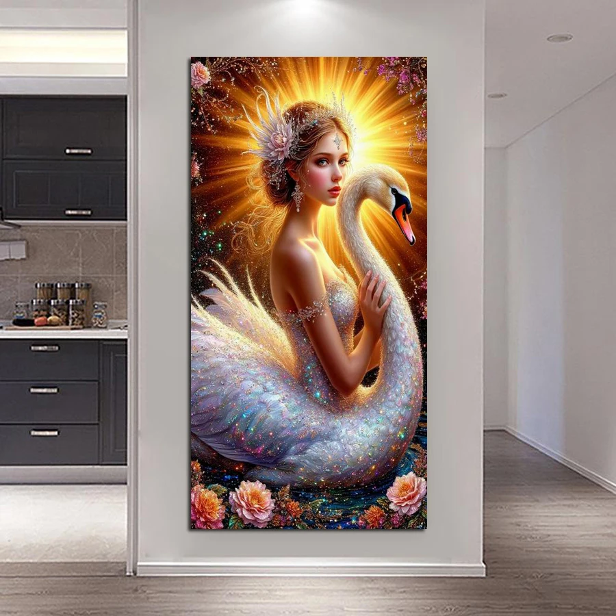 

Женщины и лебеди, большой размер, алмазная живопись своими руками, красивая леди, животные, полная алмазная вышивка, фотографии, мозаика, искусство 110x220 см