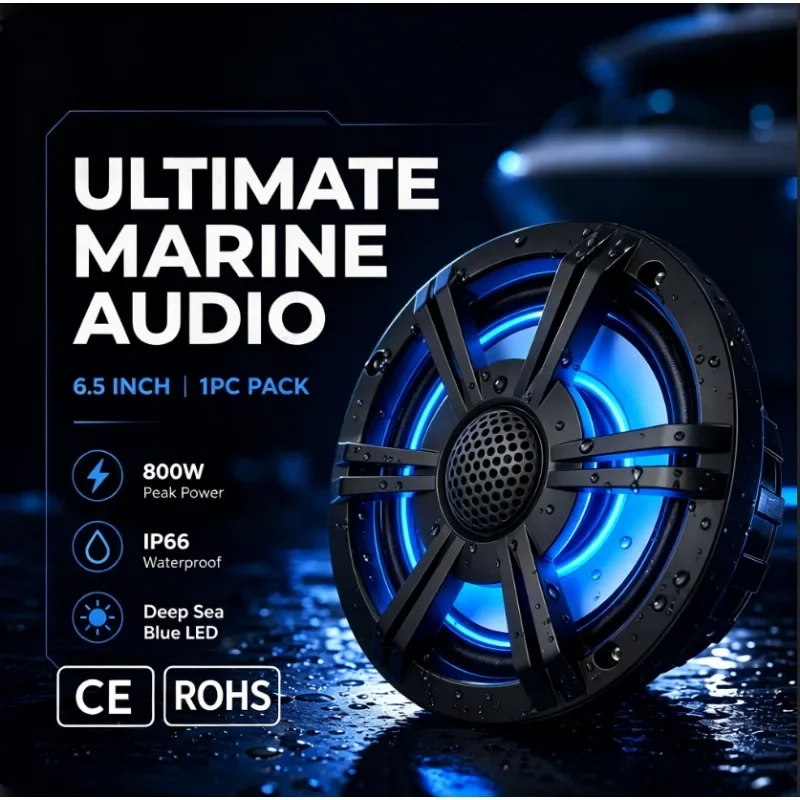 WdiYa 1 Pc 6.5 Inch Car Speakers Peak 800W 4Ohm LED High Quality IP-66 Marine loud Audio Speaker Full Frequency Coaxial Speaker