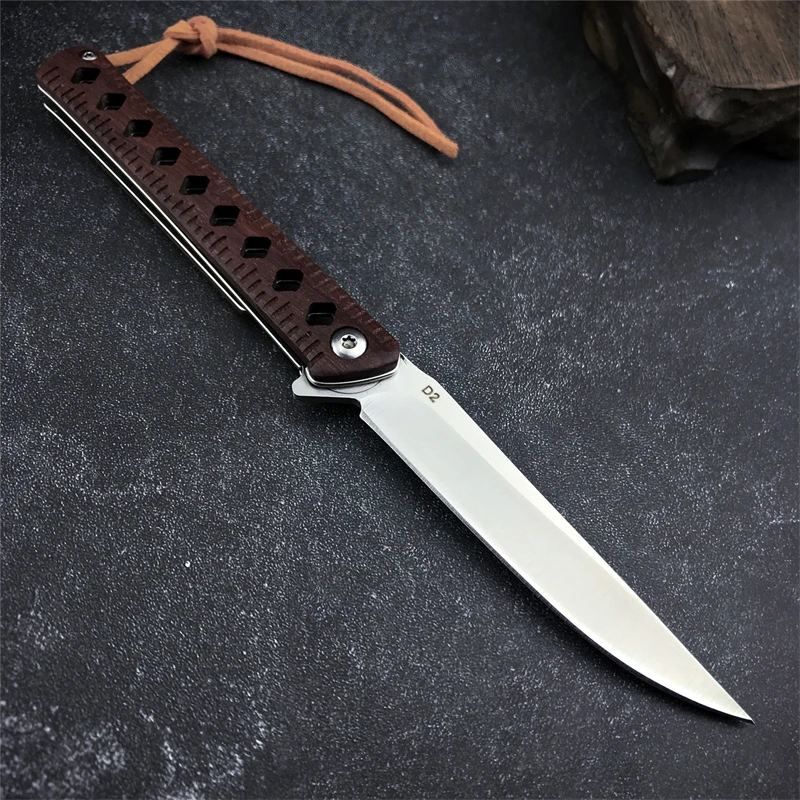 Outdoor convenient D2 folding knife, rosewood handle camping hunting tactical fishing, used for any cutting EDC pocket knife