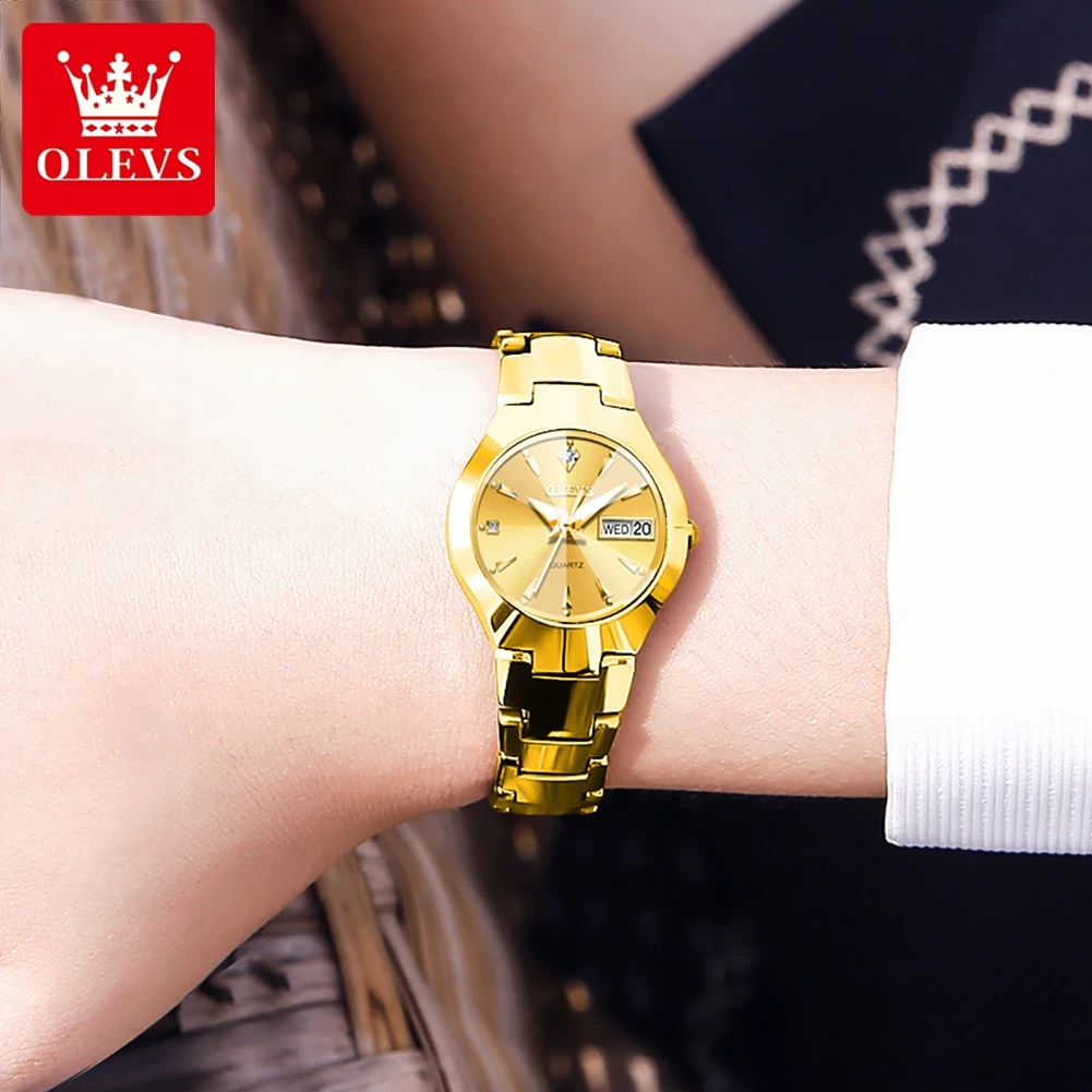 OLEVS Women Watch Quartz Rhombus Mirror Original Quartz Watch for Women Waterproof Luminous Stainless Steel Wristwatch Date Week