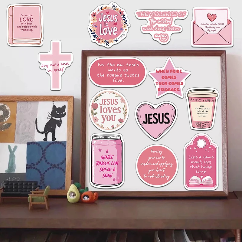 50 SZTUK Różowych Naklejek Biblijnych Chrześcijańskich DIY Koperta Notatnik Walizka Artykuły Papiernicze Biblia Różowe Frasa Graffiti Naklejki Zabawki dla Dzieci Prezent