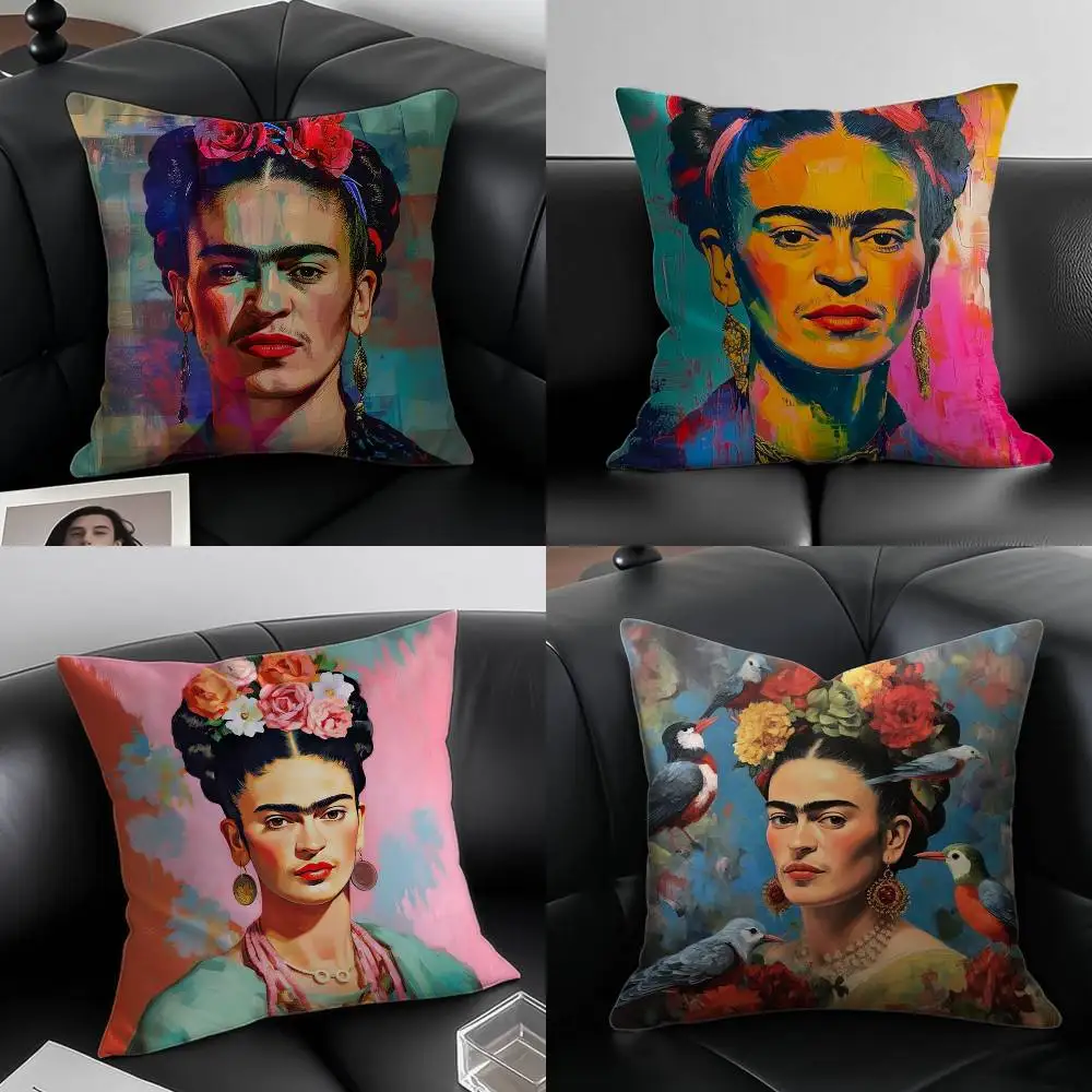 F-Fridas Painting Art Kissenbezug, Anti-Dustmite-Kissenbezug, unsichtbarer Reißverschluss, seidiger, kurzer Plüsch, Sofakissenbezug
