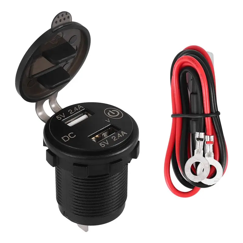 

USB-розетка 12В, водонепроницаемая, 12В/24В, 24Вт, 4.8А, двойная USB-розетка с адаптером питания и LED-вольтметром, T61C